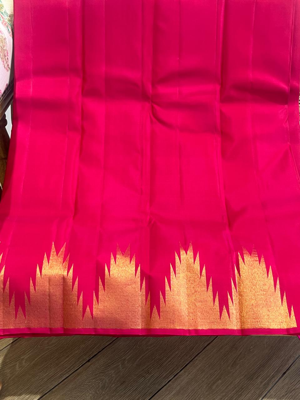 Gulal: Rani Pink Kanjeevaram with Temple Gold Border