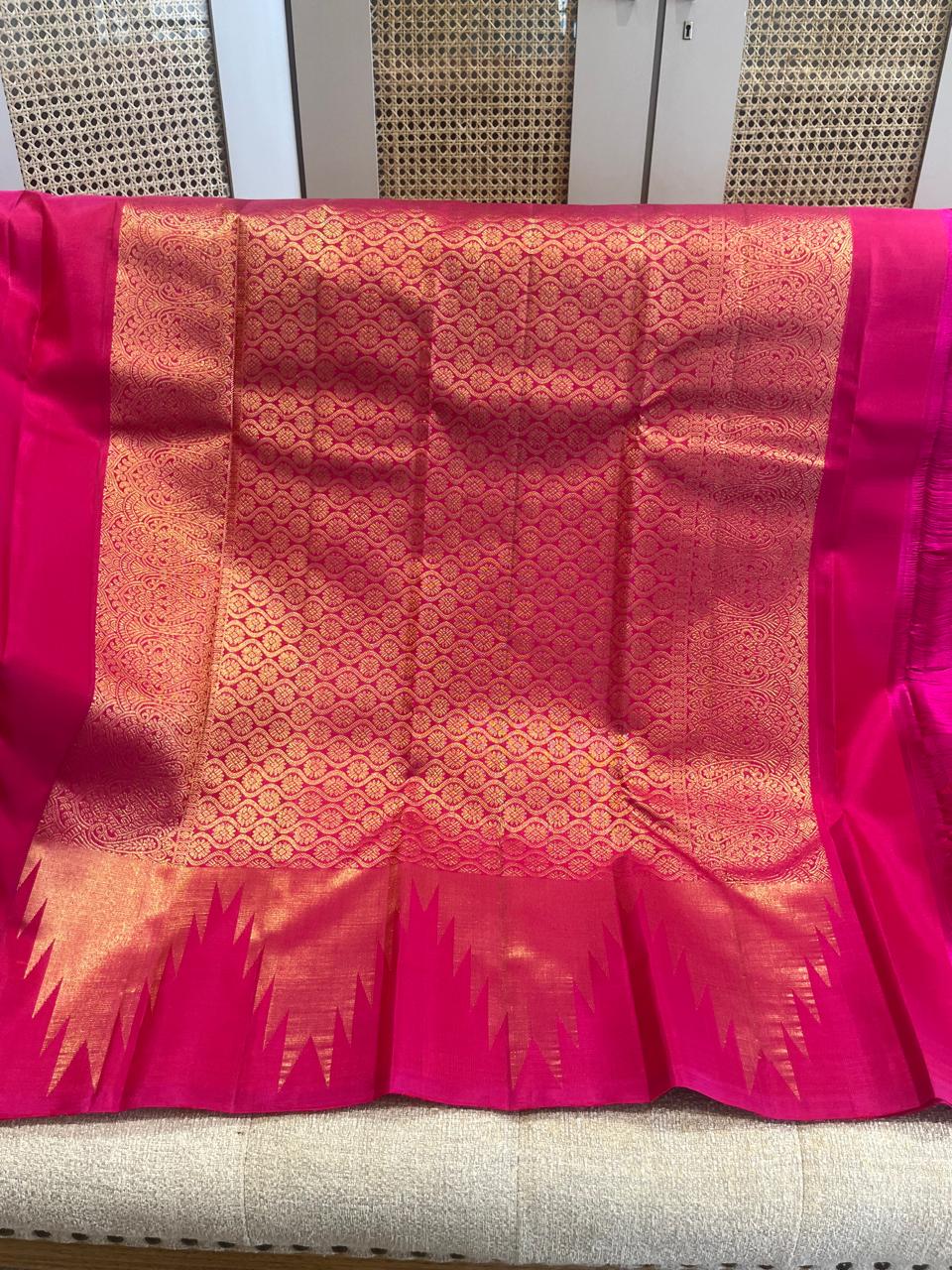 Gulal: Rani Pink Kanjeevaram with Temple Gold Border