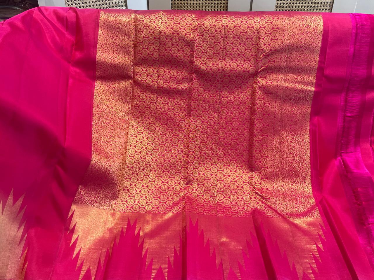 Gulal: Rani Pink Kanjeevaram with Temple Gold Border