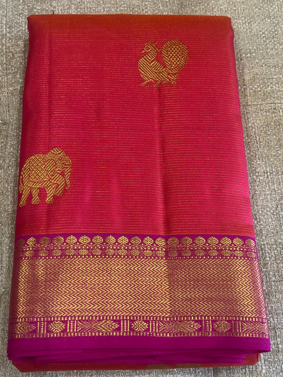 Prabala: Korvai Border, Coral-Pink Vairaoosi Kanjeevaram
