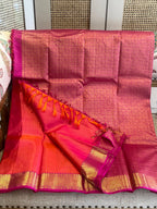Prabala: Korvai Border, Coral-Pink Vairaoosi Kanjeevaram
