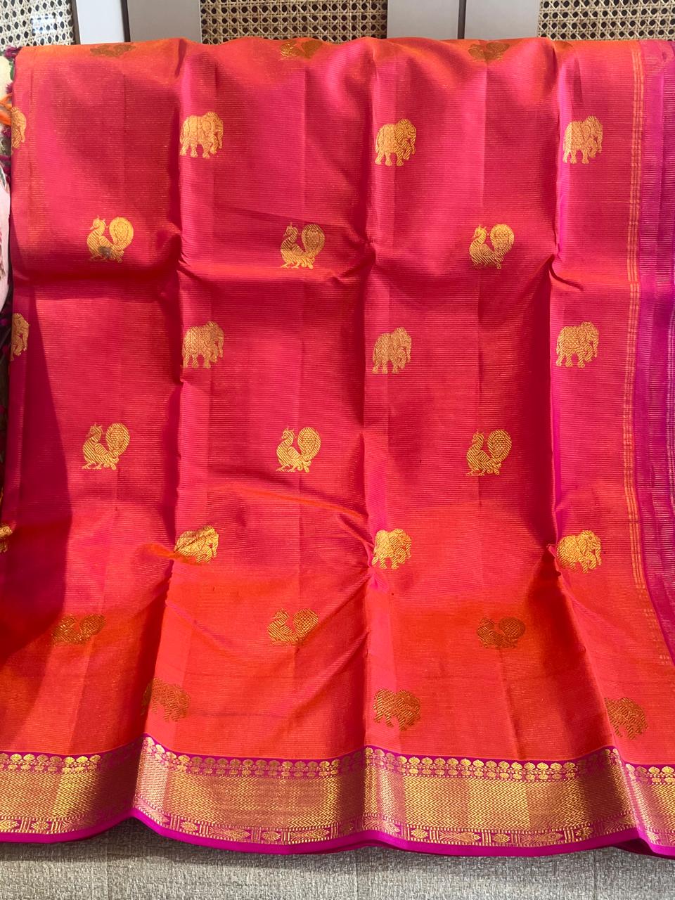 Prabala: Korvai Border, Coral-Pink Vairaoosi Kanjeevaram