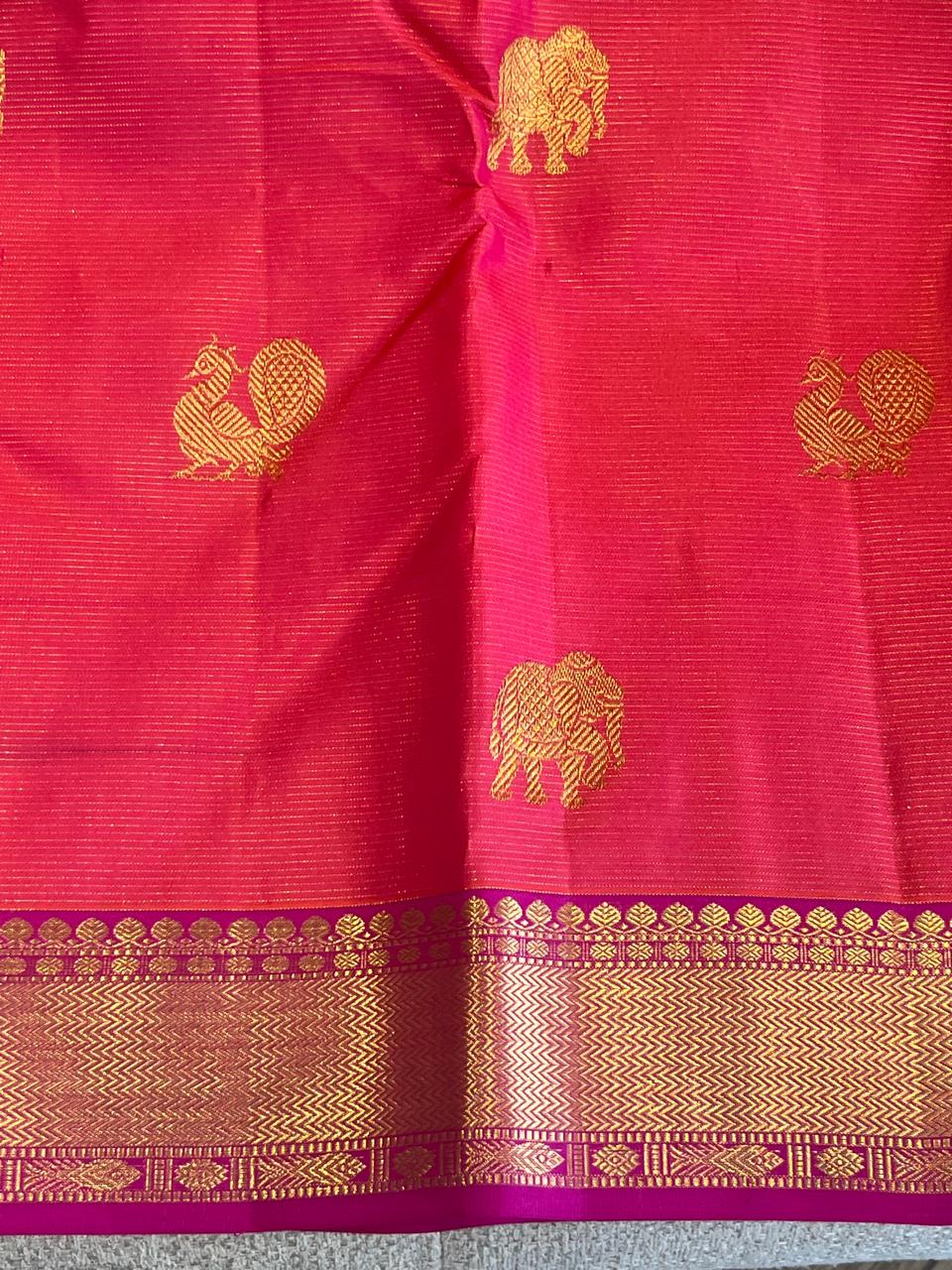 Prabala: Korvai Border, Coral-Pink Vairaoosi Kanjeevaram
