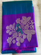 Chiriya: Teal Kanjeevaram with Threadwork Bird Motifs
