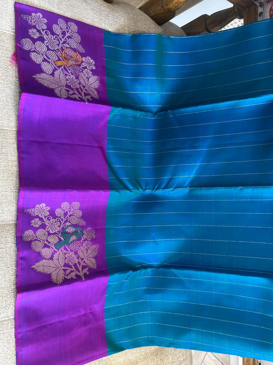 Chiriya: Teal Kanjeevaram with Threadwork Bird Motifs