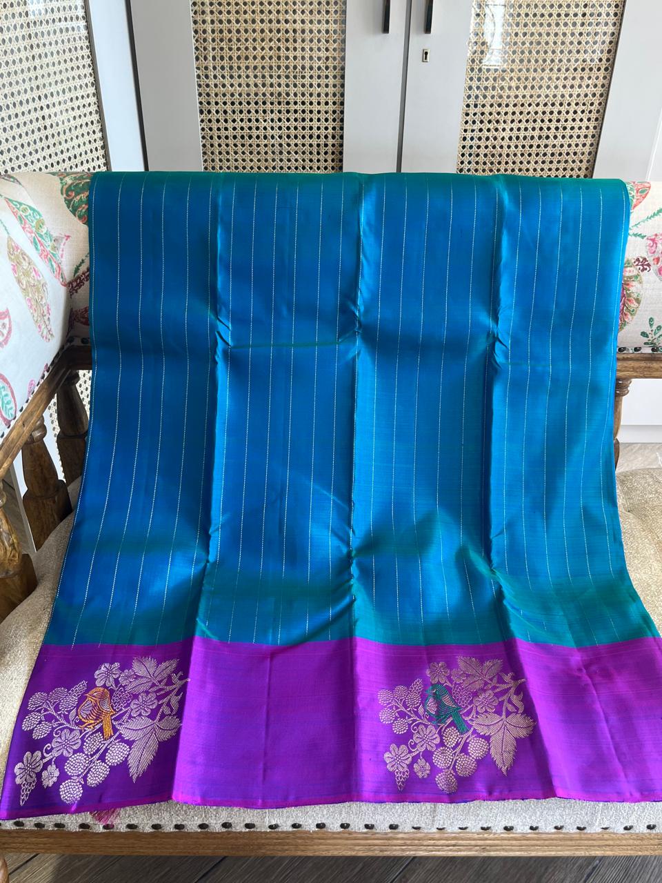 Chiriya: Teal Kanjeevaram with Threadwork Bird Motifs