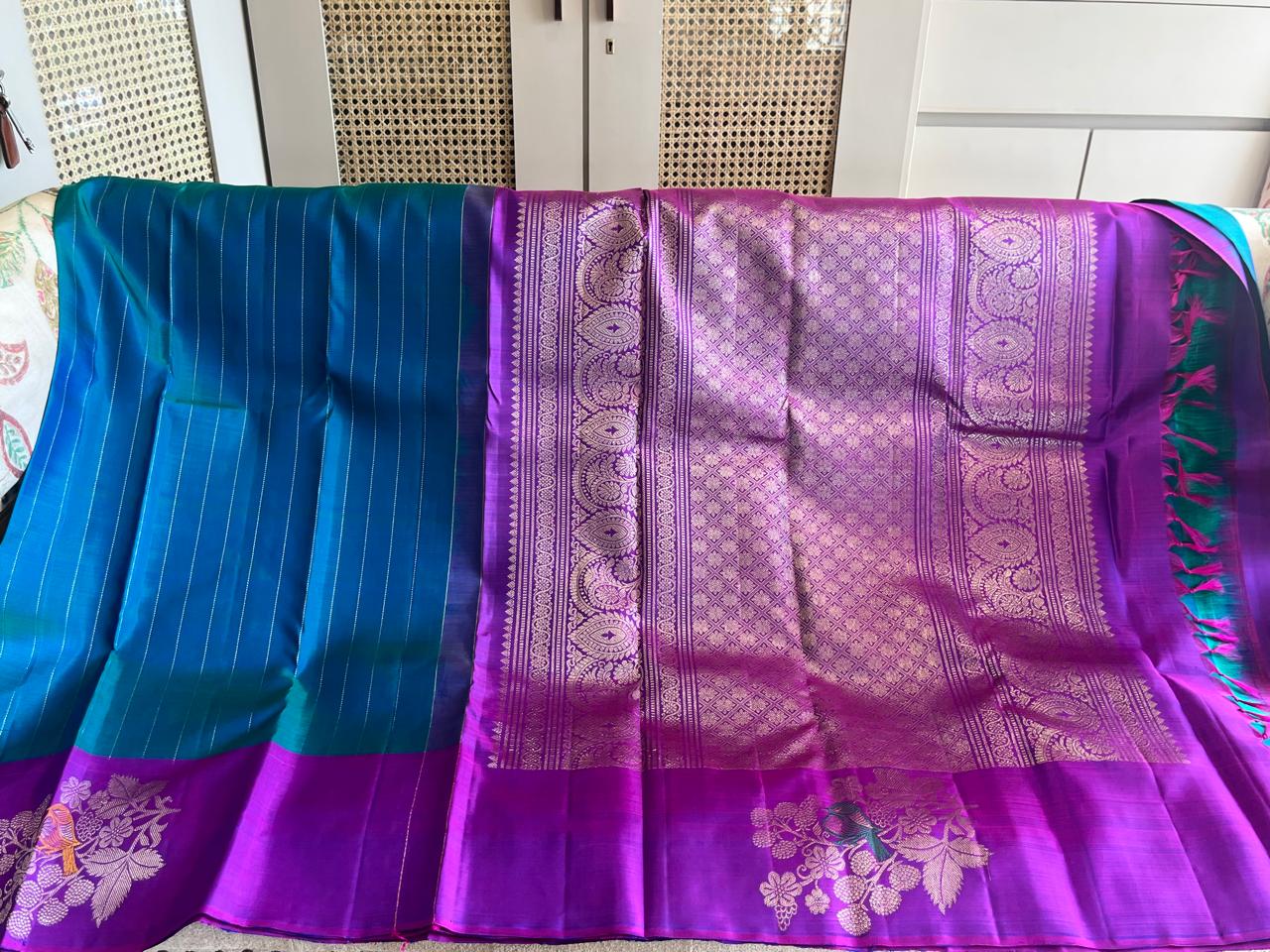 Chiriya: Teal Kanjeevaram with Threadwork Bird Motifs