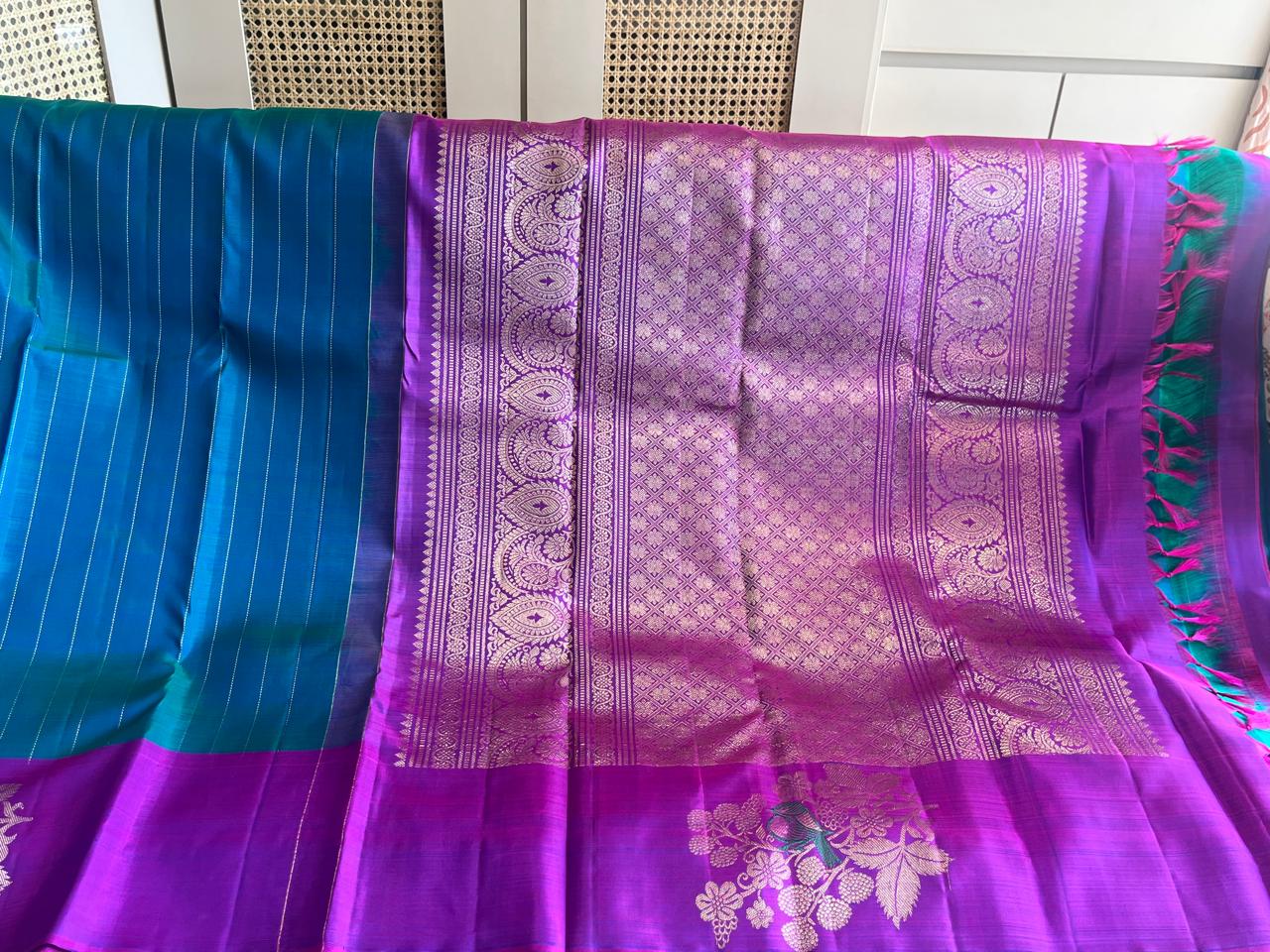 Chiriya: Teal Kanjeevaram with Threadwork Bird Motifs