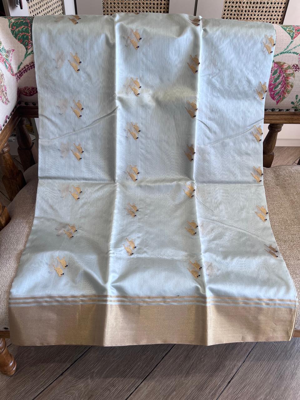 Pihu: Pure Silk Ice Blue Chanderi