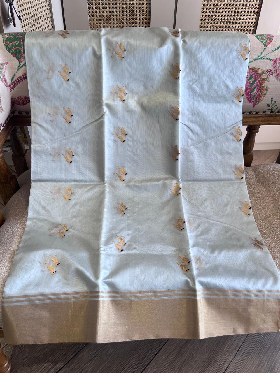 Pihu: Pure Silk Ice Blue Chanderi