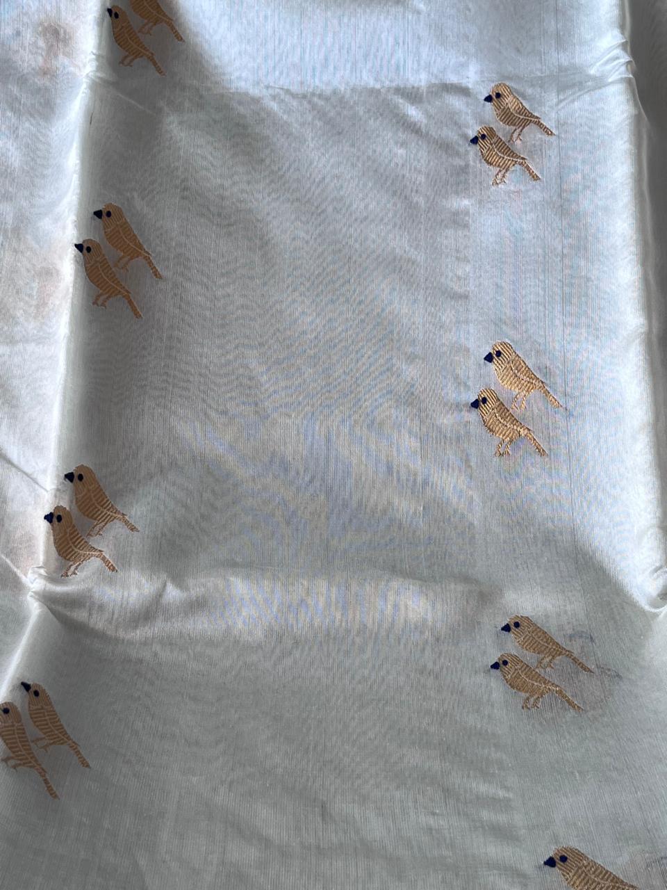 Pihu: Pure Silk Ice Blue Chanderi