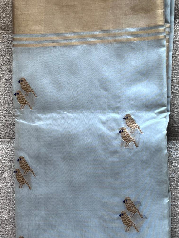 Pihu: Pure Silk Ice Blue Chanderi