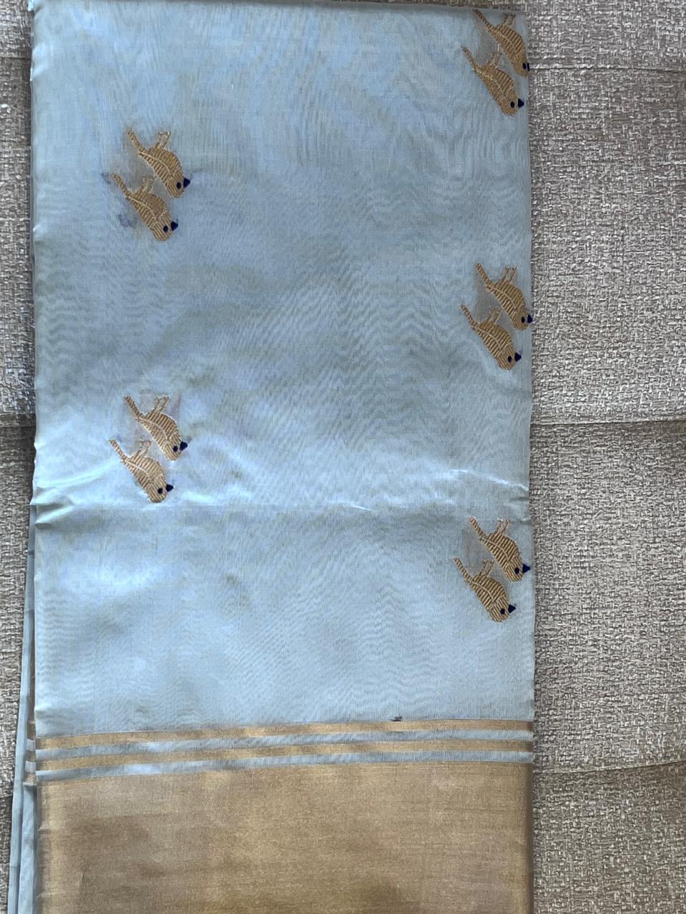 Pihu: Pure Silk Ice Blue Chanderi
