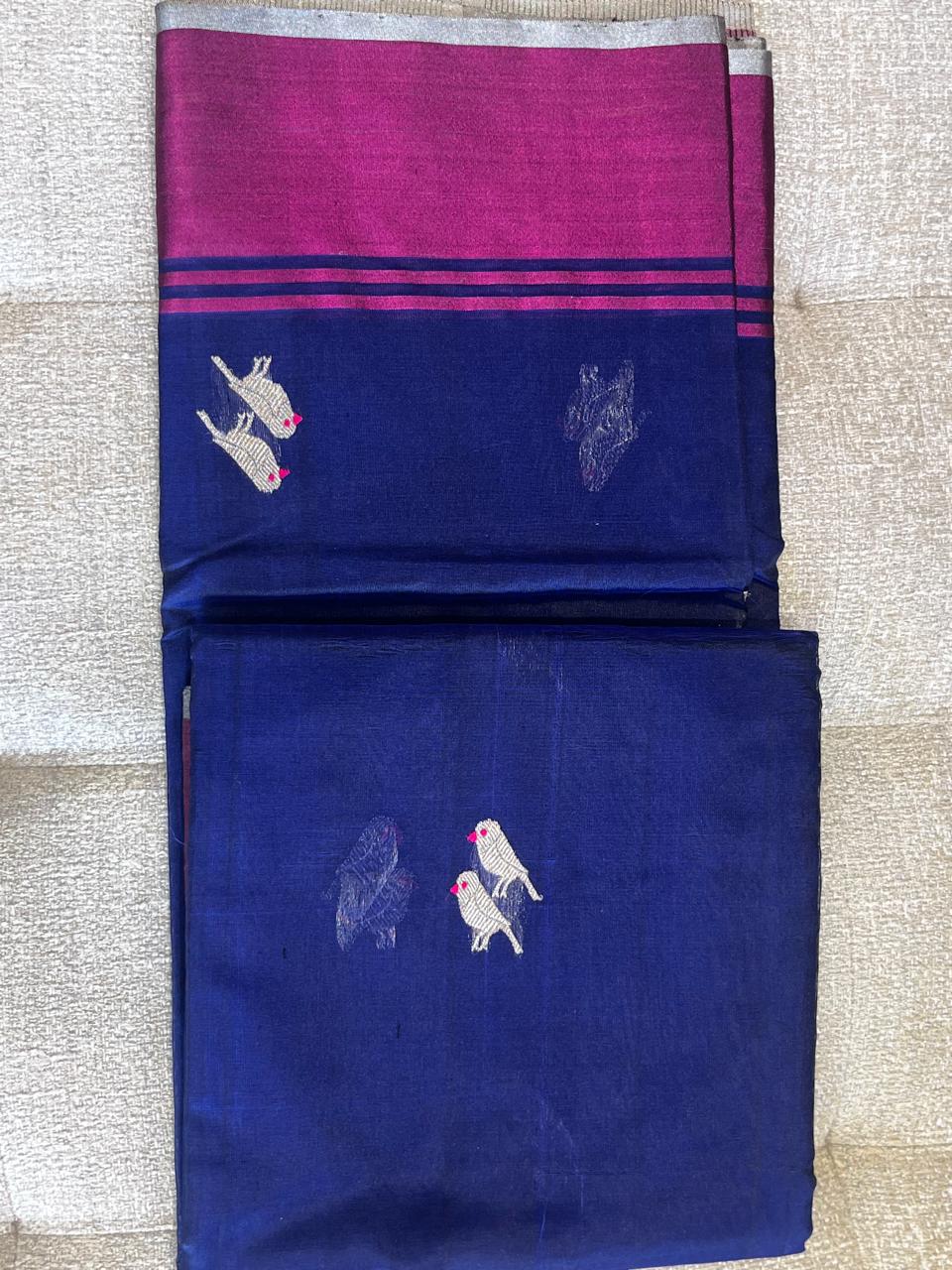 Chakori: Pure Silk Ink Blue Chanderi