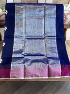Chakori: Pure Silk Ink Blue Chanderi
