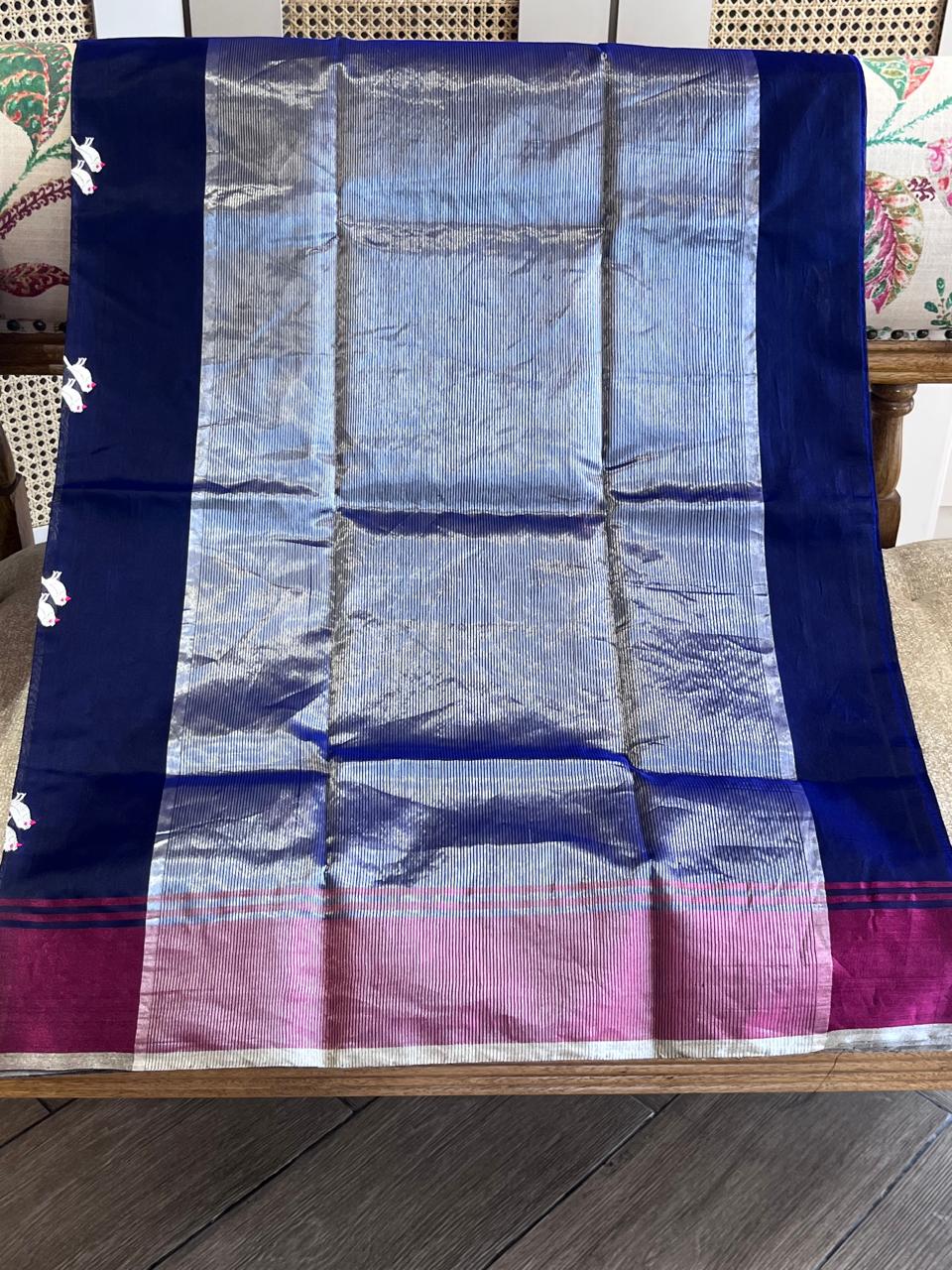 Chakori: Pure Silk Ink Blue Chanderi