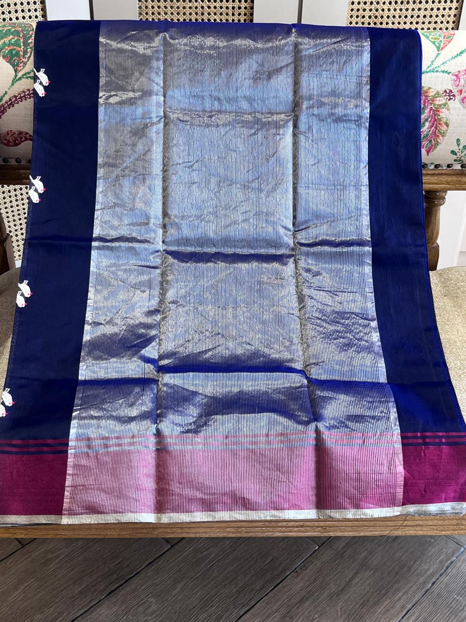 Chakori: Pure Silk Ink Blue Chanderi