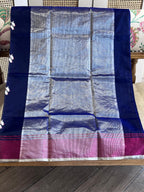Chakori: Pure Silk Ink Blue Chanderi