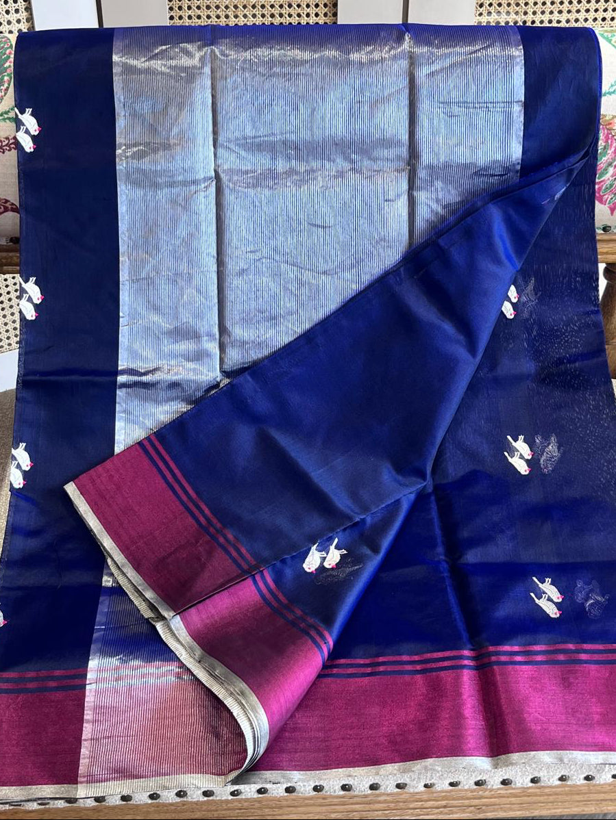 Chakori: Pure Silk Ink Blue Chanderi