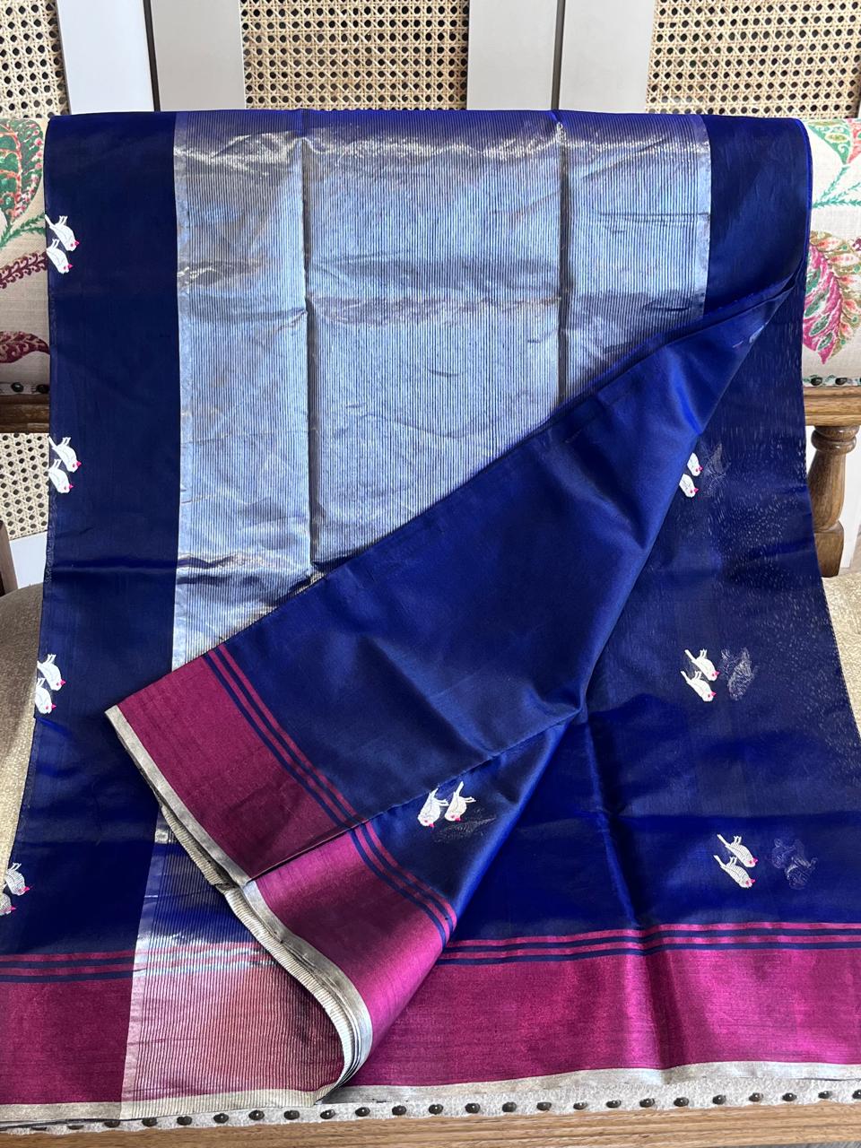 Chakori: Pure Silk Ink Blue Chanderi