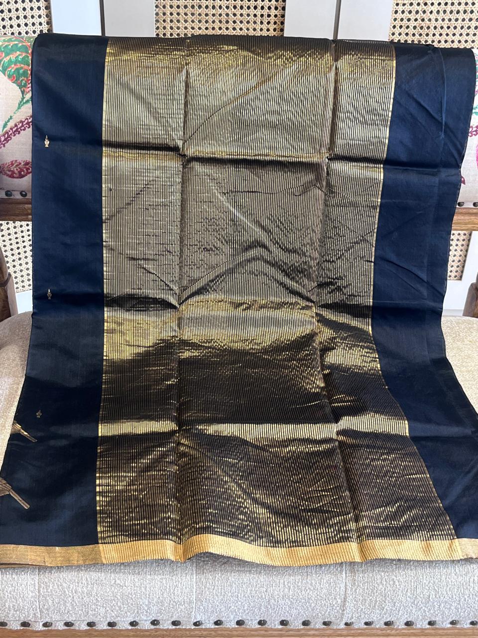 Rajeshwari: Pure Silk Black Chanderi