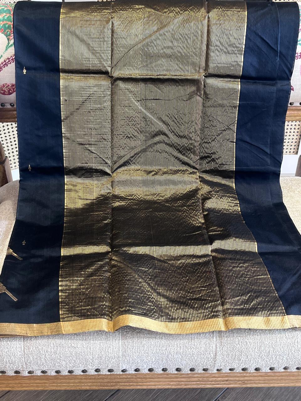 Rajeshwari: Pure Silk Black Chanderi