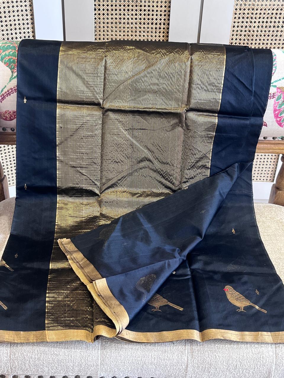 Rajeshwari: Pure Silk Black Chanderi