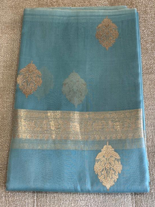Aasmani: Powder Blue Organza Banarasi