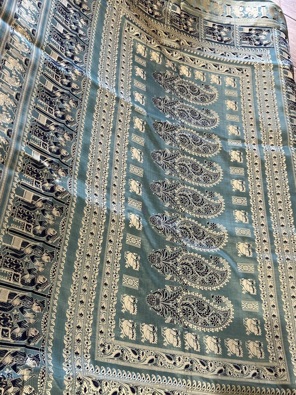 Saumya: Sage Teal Exquisite Revival Baluchari