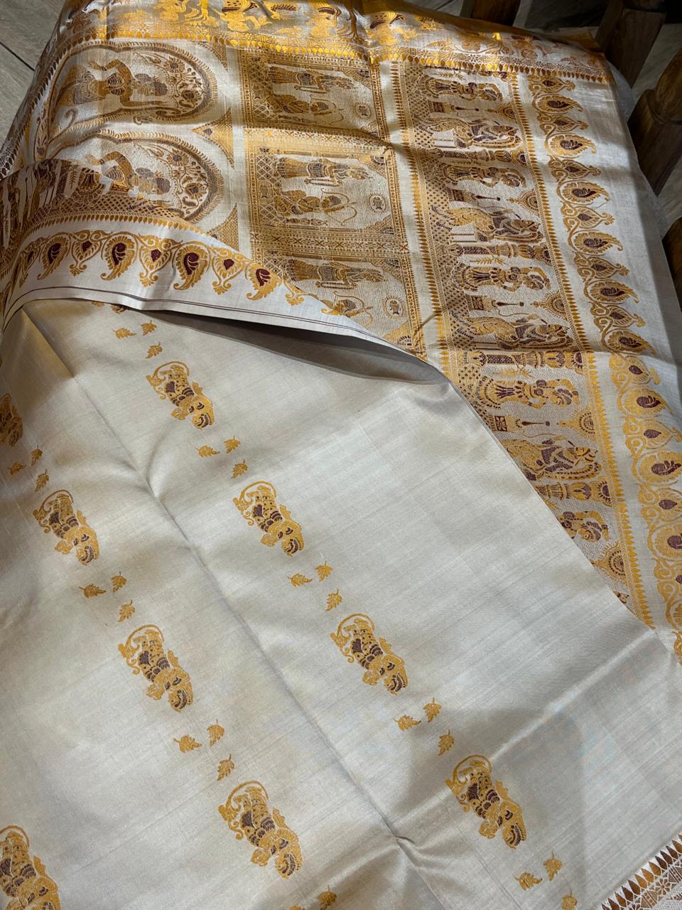 Sharad: Minakari Ivory Baluchari with Golden Elephant Butti