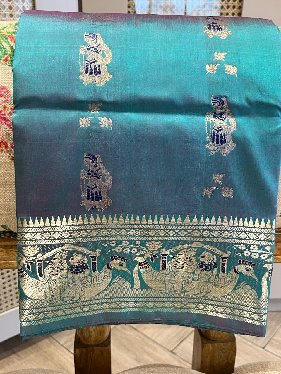 Neelambari: Minakari Peacock Teal Swarnachuri