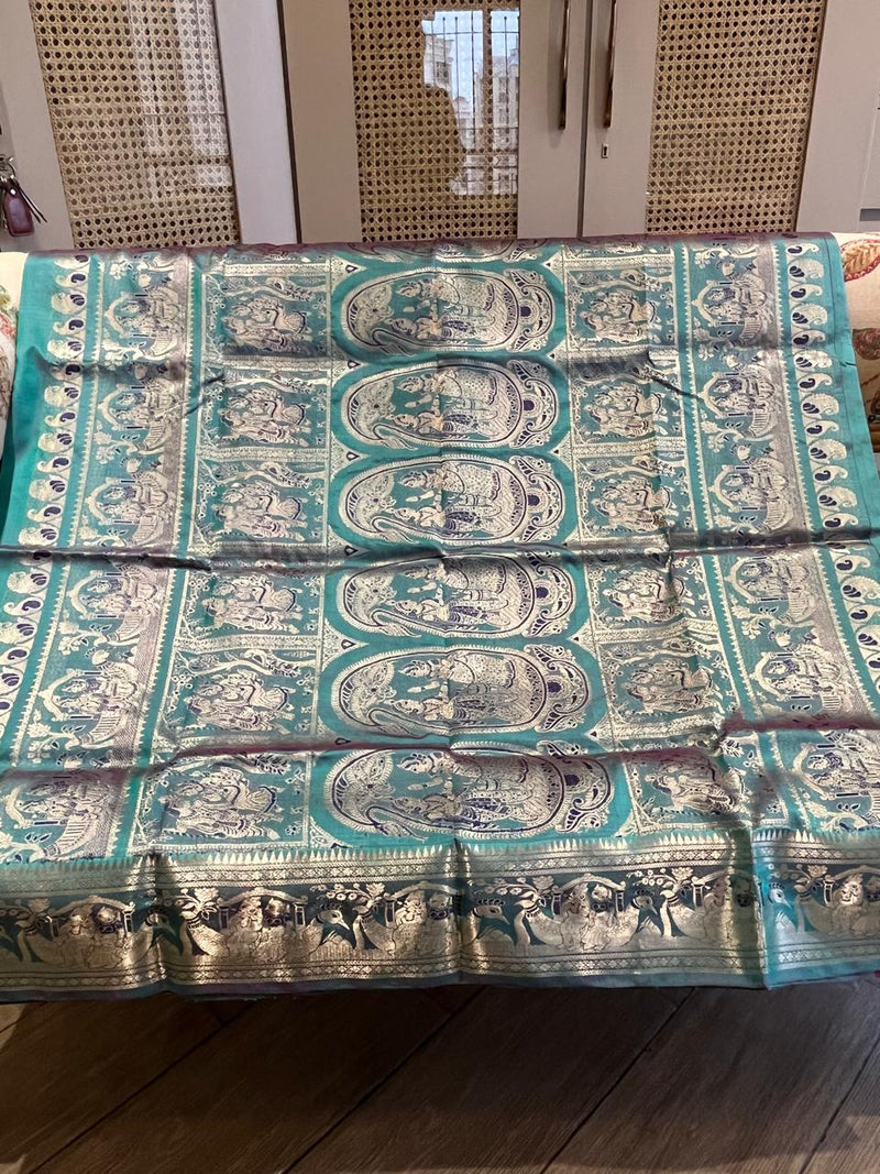 Neelambari: Minakari Peacock Teal Swarnachuri