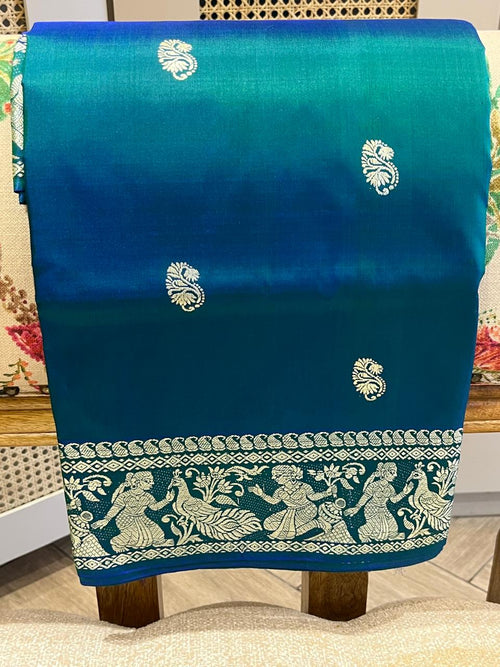 Aranya: Bottle Green Baluchari with Floral Butti