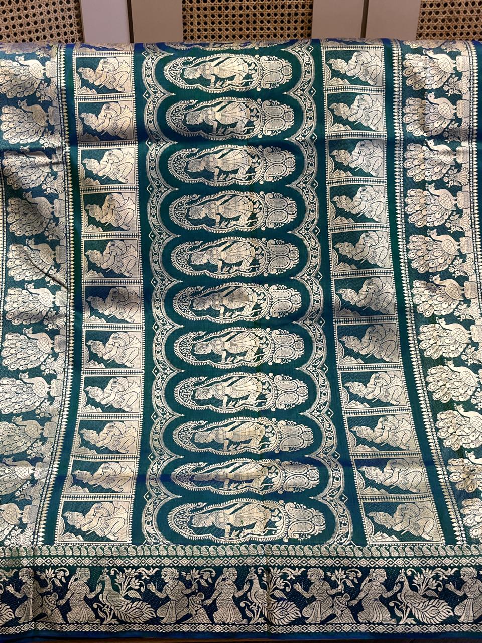 Aranya: Bottle Green Baluchari with Floral Butti
