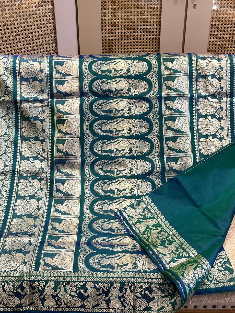 Aranya: Bottle Green Baluchari with Floral Butti