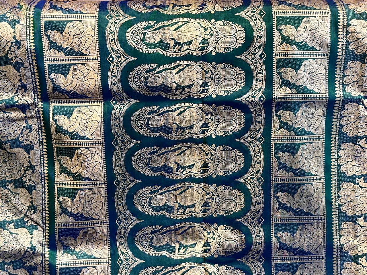 Aranya: Bottle Green Baluchari with Floral Butti