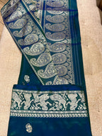 Aranya: Bottle Green Baluchari with Floral Butti