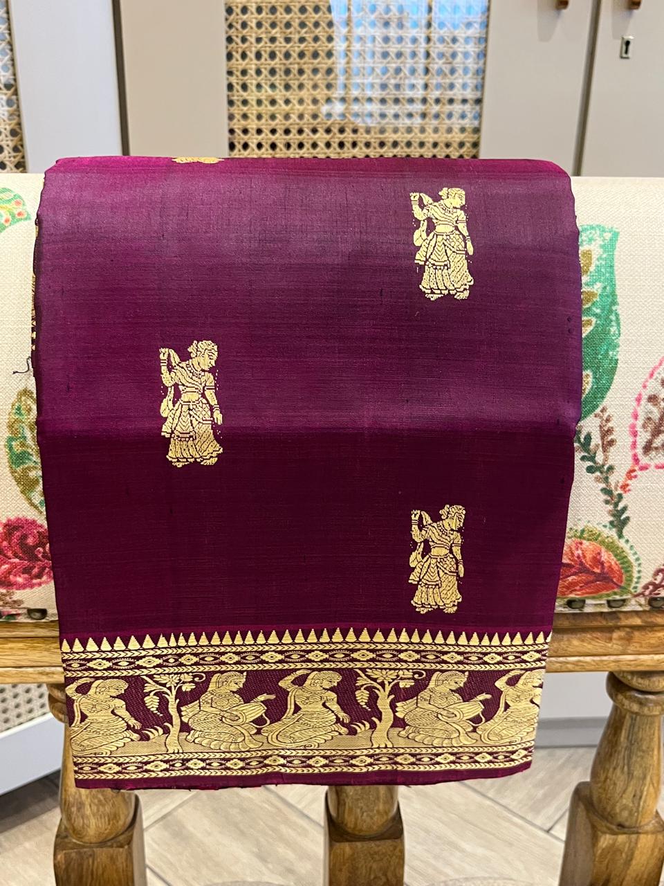 Nisha: Deep Wine Baluchari with Gold Figurative Butti