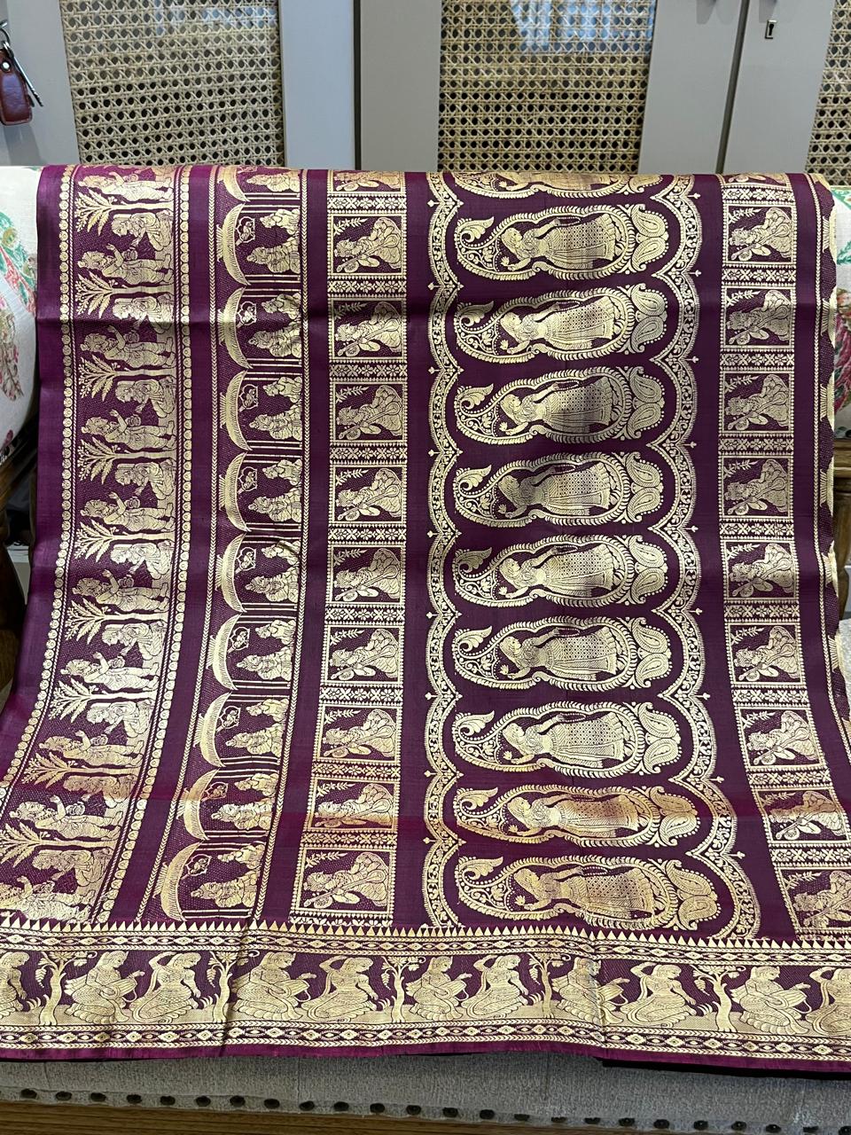 Nisha: Deep Wine Baluchari with Gold Figurative Butti