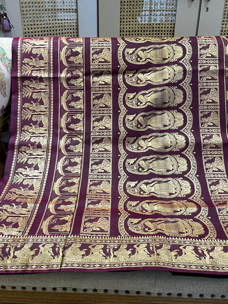 Nisha: Deep Wine Baluchari with Gold Figurative Butti