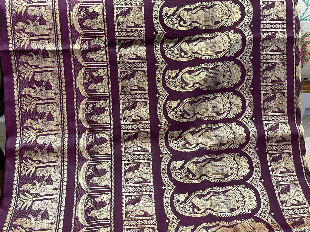 Nisha: Deep Wine Baluchari with Gold Figurative Butti