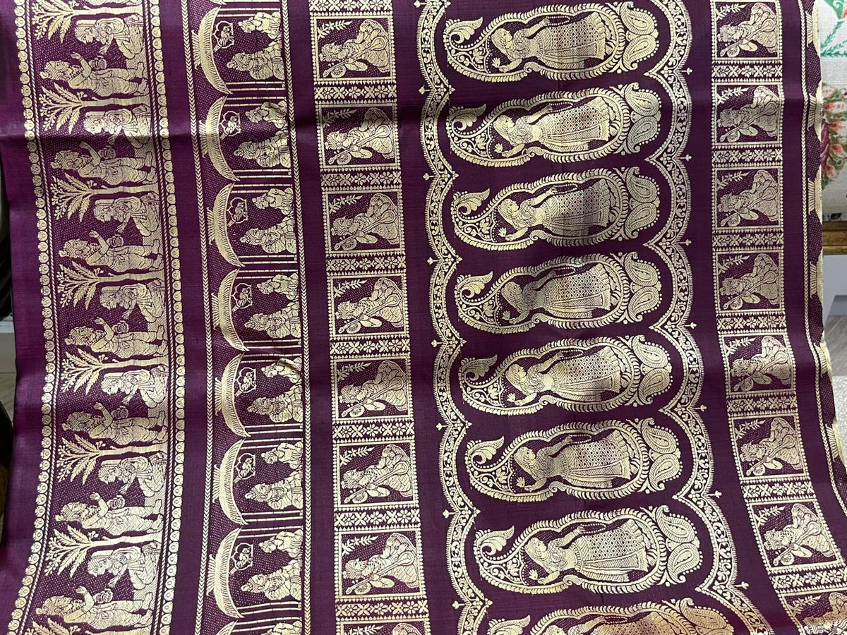 Nisha: Deep Wine Baluchari with Gold Figurative Butti