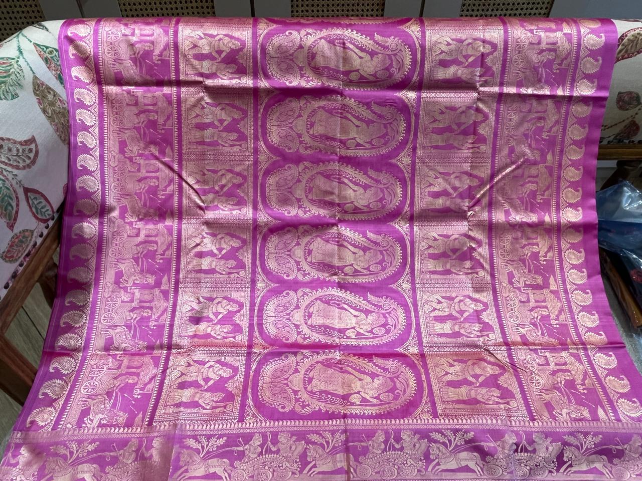 Gulaal: Light Fuchsia Baluchari with Gold Figurative Butti