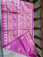 Gulaal: Light Fuchsia Baluchari with Gold Figurative Butti