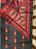 Jwalamalini: Black Baluchari with Crimson Mythological Butti