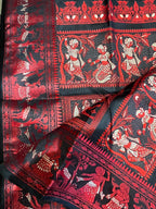 Jwalamalini: Black Baluchari with Crimson Mythological Butti