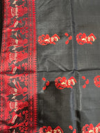 Jwalamalini: Black Baluchari with Crimson Mythological Butti
