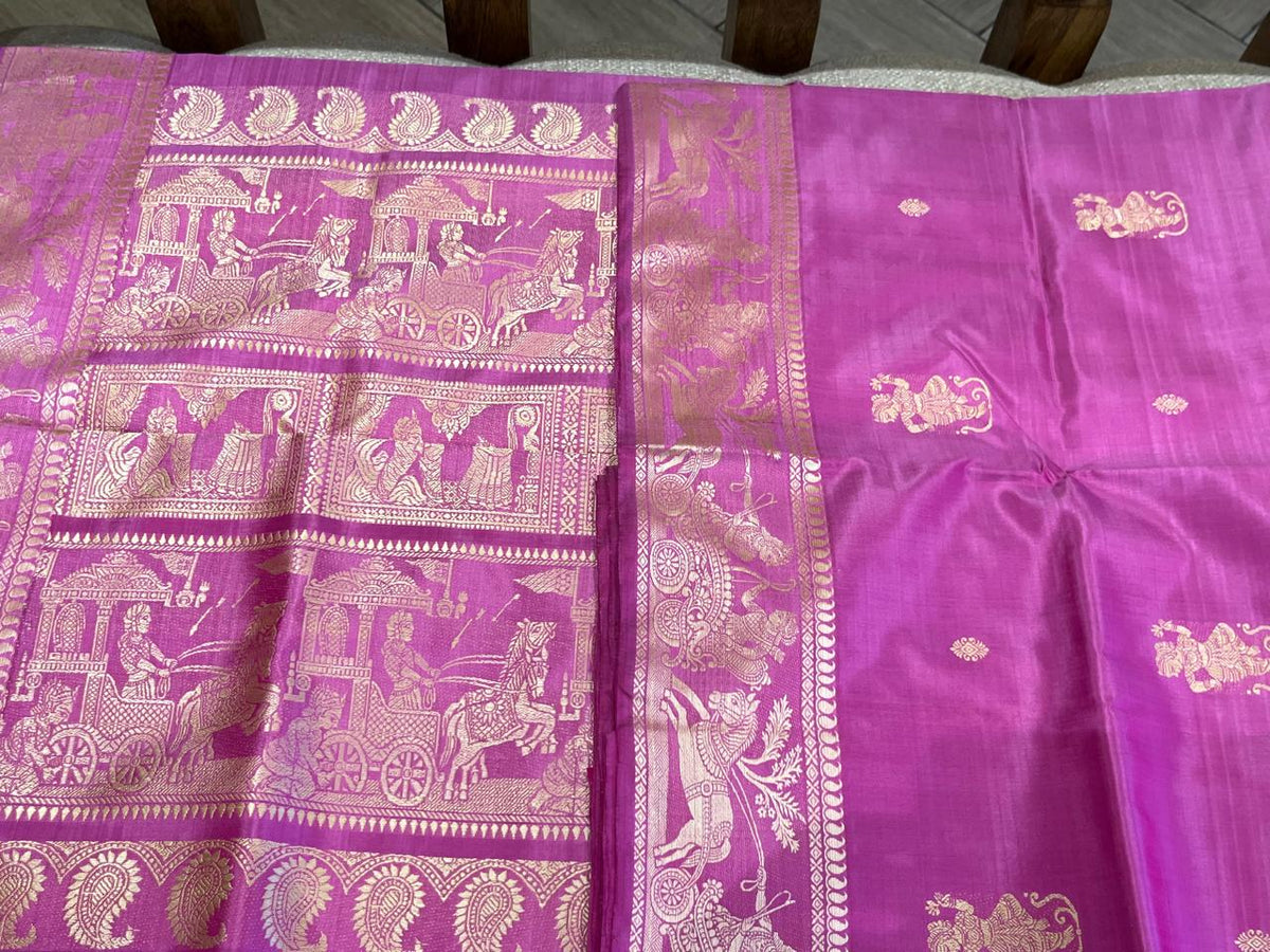 Gulaal: Light Fuchsia Baluchari with Gold Figurative Butti