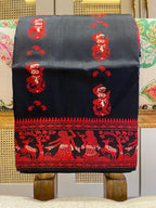 Jwalamalini: Black Baluchari with Crimson Mythological Butti