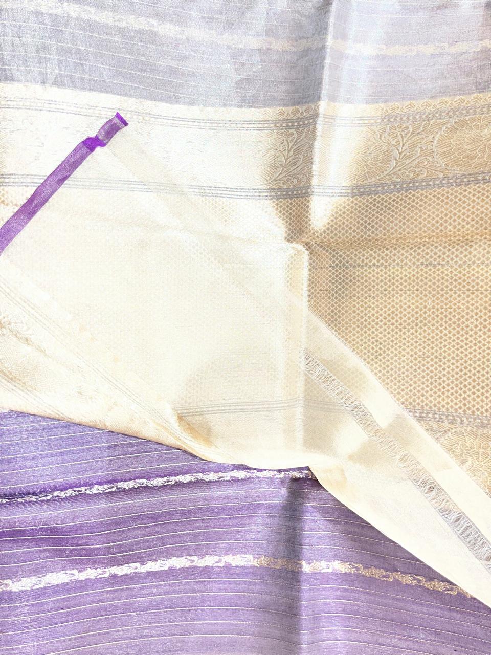 Indulekha: Pure Tissue Banarasi, Purple Selvedge
